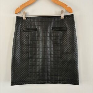 Ann Taylor Skirt 6 Quilted Faux Leather Mini Moto Side Zip Edgy Chic Night Out
